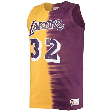 Men's Mitchell & Ness Magic Johnson Purple/Gold Los Angeles Lakers Profile Tie-Dye Player Tank Top