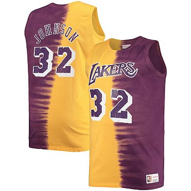 Men's Mitchell & Ness Magic Johnson Purple/Gold Los Angeles Lakers Profile Tie-Dye Player Tank Top