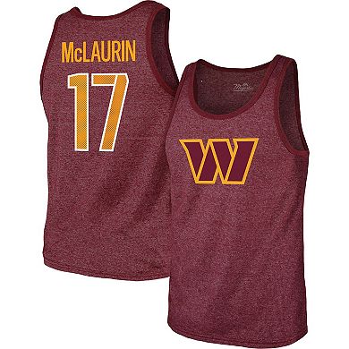 Men's Majestic Threads Terry McLaurin Heathered Burgundy Washington Commanders Player Name & Number Tank Top