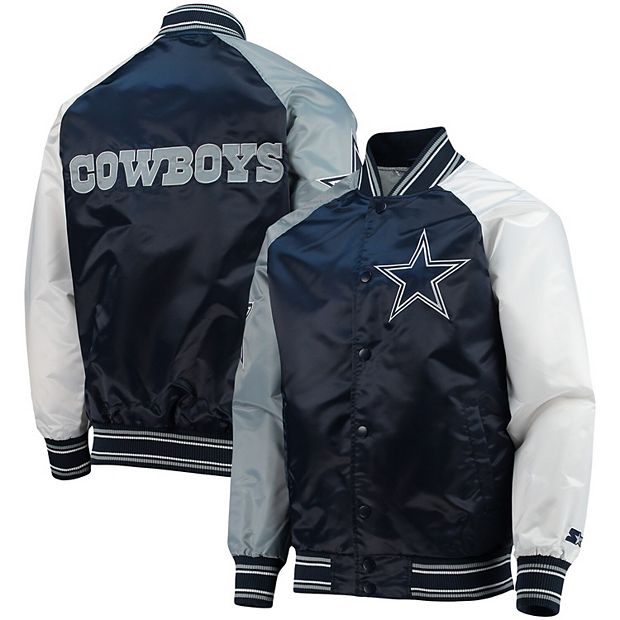 Men's Starter Navy/White Dallas Cowboys The Reliever Raglan Full-Snap Jacket