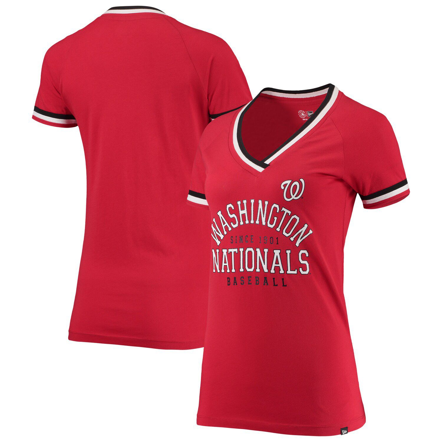 New Era Girl's Youth New Era Pink Washington Nationals Jersey Stars V-Neck  T-Shirt