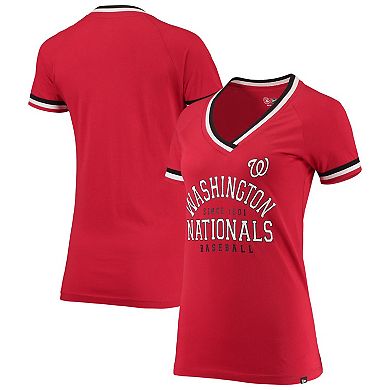 Women's New Era Red Washington Nationals Raglan V-Neck T-Shirt