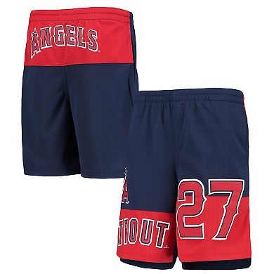 Youth Mike Trout Navy Los Angeles Angels Pandemonium Name & Number Shorts