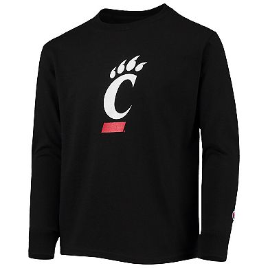 Youth Champion Black Cincinnati Bearcats Primary Logo Long Sleeve T-Shirt