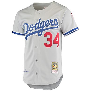Men's Mitchell & Ness Fernando Valenzuela Gray Los Angeles Dodgers Road 1981 Cooperstown Collection Authentic Jersey
