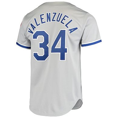 Men's Mitchell & Ness Fernando Valenzuela Gray Los Angeles Dodgers Road 1981 Cooperstown Collection Authentic Jersey