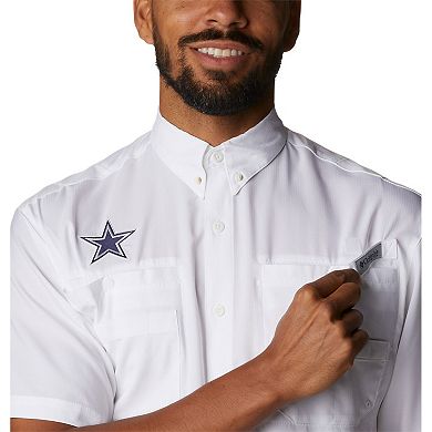 Men's Columbia White Dallas Cowboys Tamiami Omni-Shade Button-Down Short Sleeve Shirt