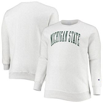 Men's Champion Ash Michigan State Spartans Big & Tall Reverse Weave Fleece Crewneck Pullover Sweatshirt