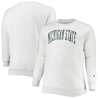 Men's Champion Ash Michigan State Spartans Big & Tall Reverse Weave Fleece Crewneck Pullover Sweatshirt