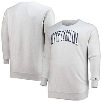 Men's Champion Heathered Gray North Carolina Tar Heels Big & Tall Reverse Weave Fleece Crewneck Pullover Sweatshirt