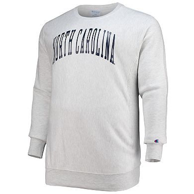 Men's Champion Heathered Gray North Carolina Tar Heels Big & Tall Reverse Weave Fleece Crewneck Pullover Sweatshirt