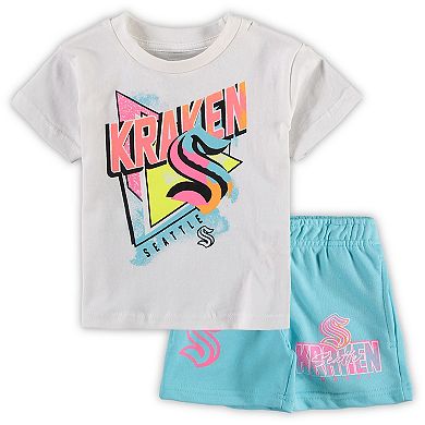 Toddler White/Light Blue Seattle Kraken Wave Breaker T-Shirt & Shorts Set