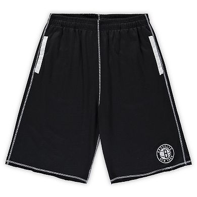 Men's Black/White Brooklyn Nets Big & Tall Contrast Stitch Knit Shorts