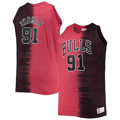 Men's Mitchell & Ness Dennis Rodman Black/Red Chicago Bulls Profile Tie-Dye Player Tank Top