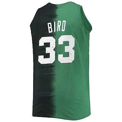 Men's Mitchell & Ness Larry Bird Black/Kelly Green Boston Celtics Big & Tall Profile Tie-Dye Player Tank Top