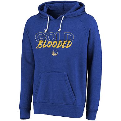 Men's Majestic Threads Heathered Royal Golden State Warriors Mantra Tri-Blend V-Neck Raglan Pullover Hoodie