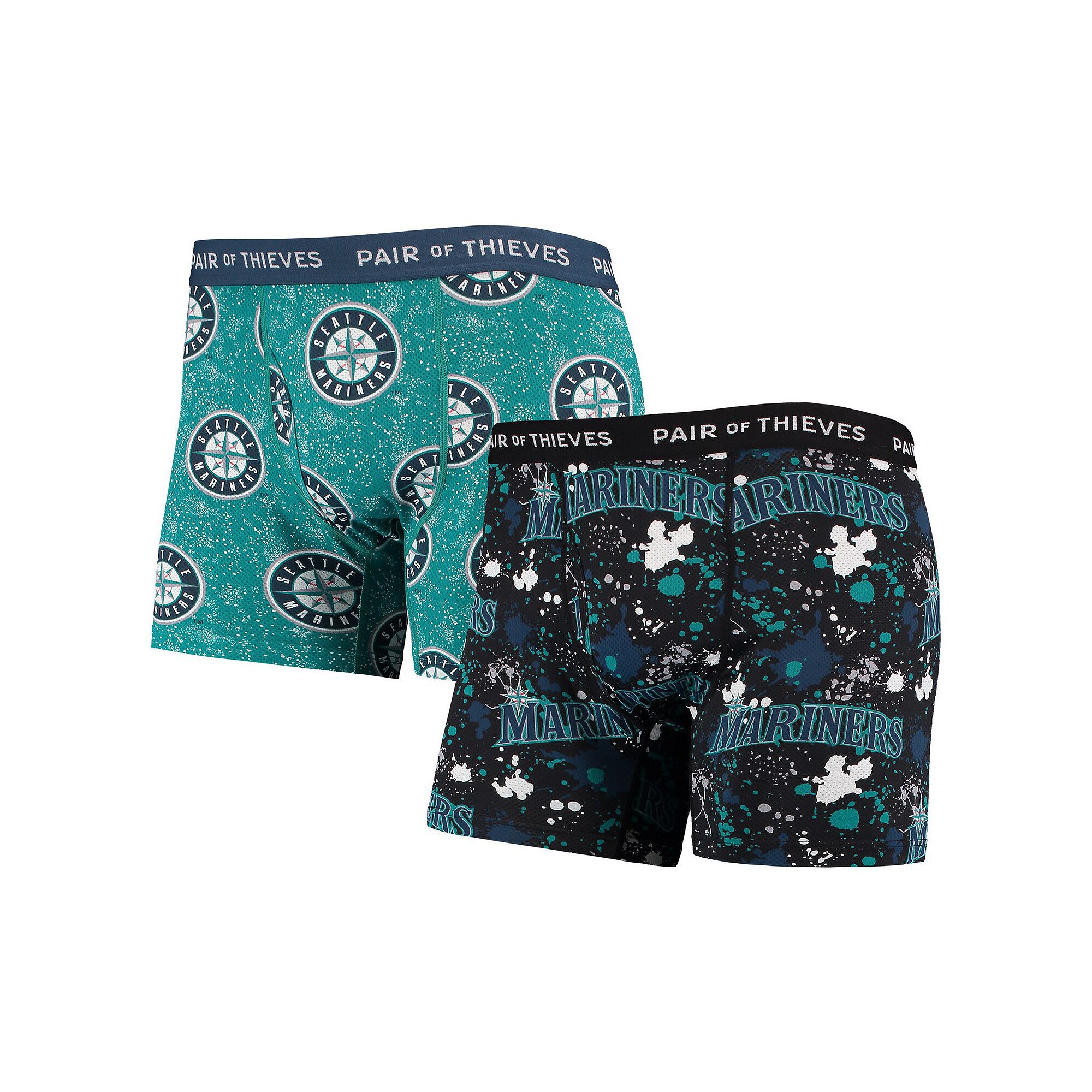 Mens Pair of Thieves Black/Aqua Seattle Mariners Super Fit 2-Pack Boxer Br