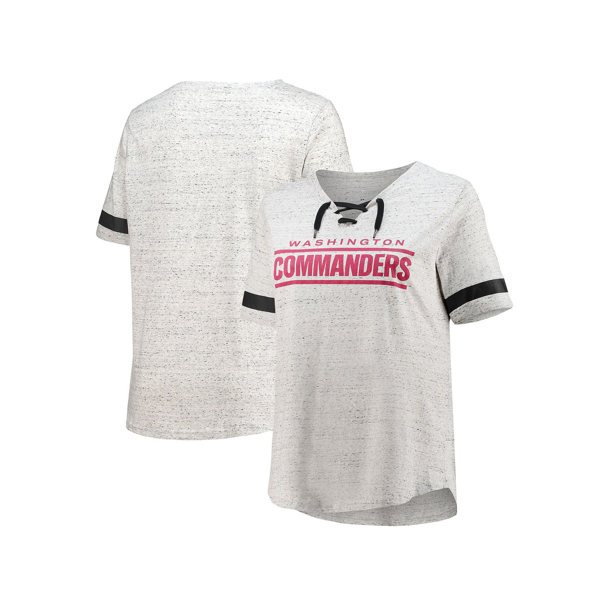 Womens Heathered Gray Washington Commanders Plus Size Lace-Up V-Neck T-Shi
