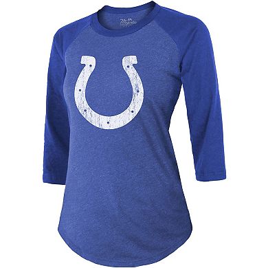 Women's Majestic Threads Jonathan Taylor Royal Indianapolis Colts Player Name & Number Raglan Tri-Blend 3/4-Sleeve T-Shirt