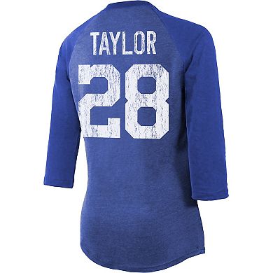 Women's Majestic Threads Jonathan Taylor Royal Indianapolis Colts Player Name & Number Raglan Tri-Blend 3/4-Sleeve T-Shirt