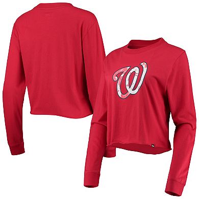 Women's New Era Red Washington Nationals Baby Jersey Cropped Long Sleeve T-Shirt