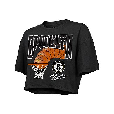 Women's Majestic Threads Charcoal Brooklyn Nets Bank Shot Cropped T-Shirt