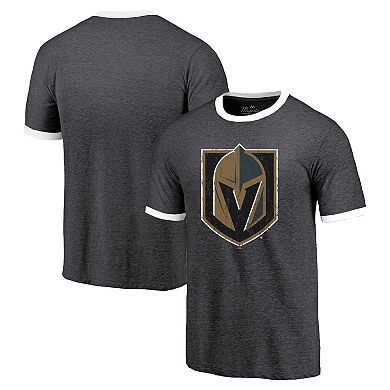 Men's Majestic Threads Heathered Black Vegas Golden Knights Ringer Contrast Tri-Blend T-Shirt