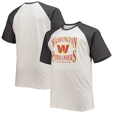 Men's Fanatics Branded Oatmeal/Heathered Charcoal Washington Commanders Big & Tall Wordmark Raglan T-Shirt