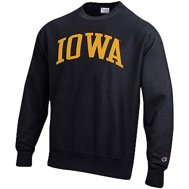 Men's Champion Black Iowa Hawkeyes Big & Tall Reverse Weave Fleece Crewneck Pullover Sweatshirt