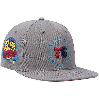 Men's Mitchell & Ness Charcoal Philadelphia 76ers Hardwood Classics 60th Anniversary Carbon Cabernet Fitted Hat