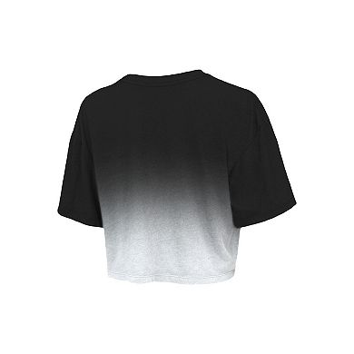 Women's Majestic Threads Black/White Brooklyn Nets Repeat Dip-Dye Cropped T-Shirt