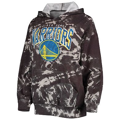 Women's Majestic Threads Black Golden State Warriors Burble Tie-Dye Tri-Blend Pullover Hoodie