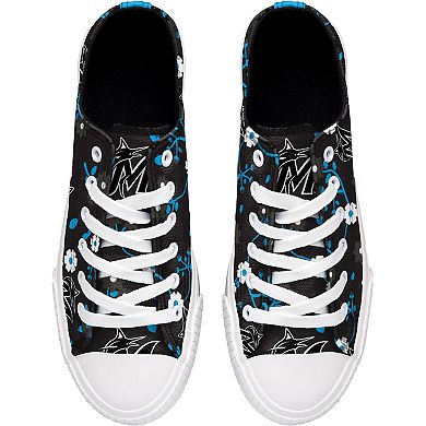 Women's FOCO Black Miami Marlins Flower Canvas Allover Shoes