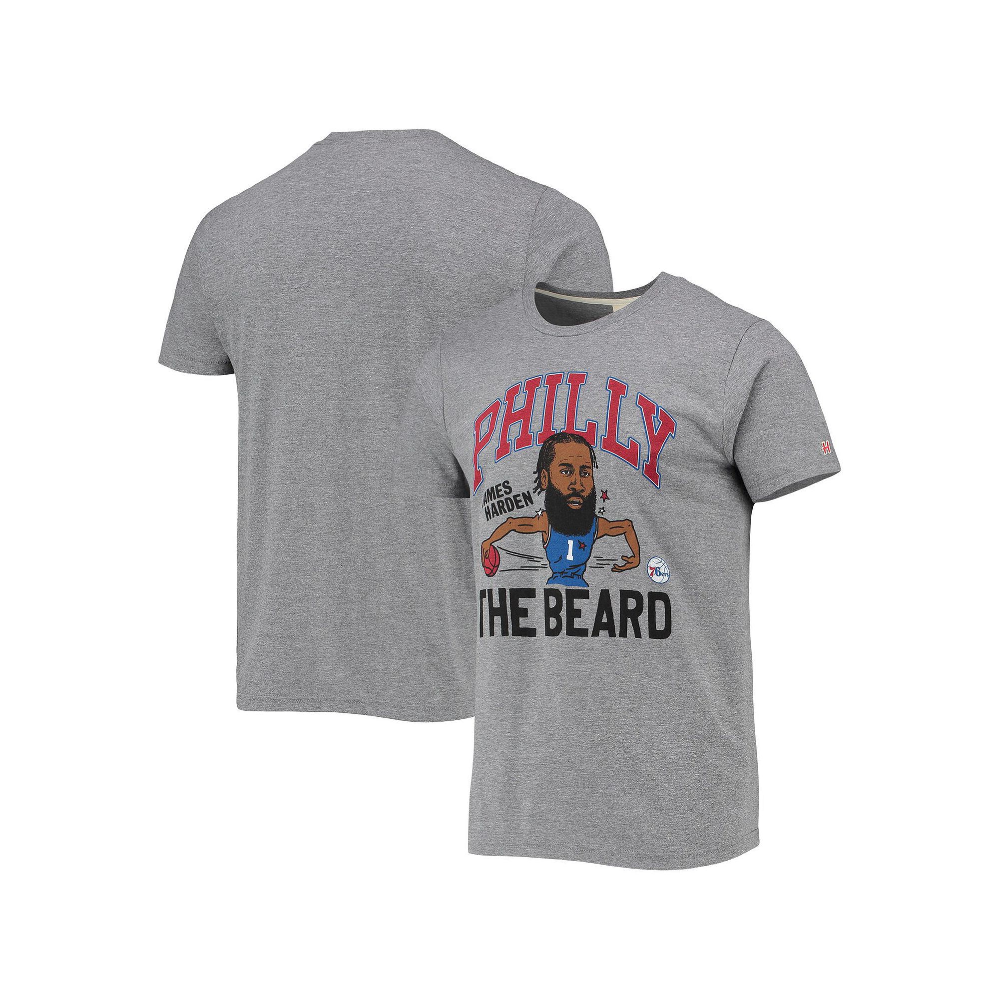 Mens Homage James Harden Heathered Gray Philadelphia 76ers Caricature Tri-