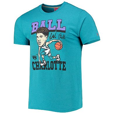Men's Homage LaMelo Ball Heathered Teal Charlotte Hornets Caricature Tri-Blend T-Shirt