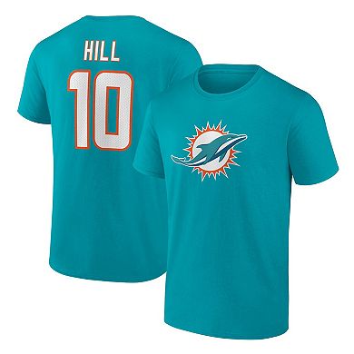 Men's Fanatics Branded Tyreek Hill Aqua Miami Dolphins Player Icon Name & Number T-Shirt