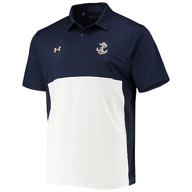 Men's Under Armour Navy/White Navy Midshipmen 2022 Blocked Coaches Performance Polo