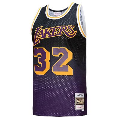 Men's Mitchell & Ness Magic Johnson Purple/Black Los Angeles Lakers 1984/85 Hardwood Classics Fadeaway Swingman Player Jersey