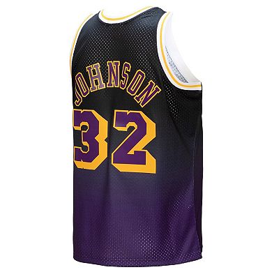 Men's Mitchell & Ness Magic Johnson Purple/Black Los Angeles Lakers 1984/85 Hardwood Classics Fadeaway Swingman Player Jersey