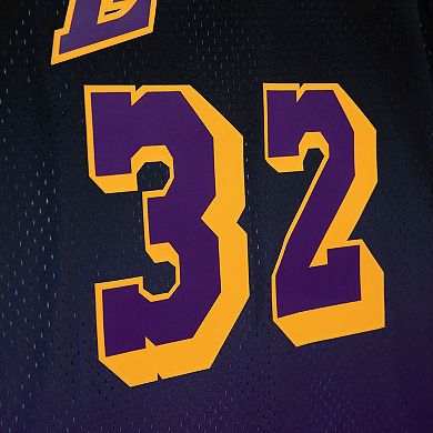 Men's Mitchell & Ness Magic Johnson Purple/Black Los Angeles Lakers 1984/85 Hardwood Classics Fadeaway Swingman Player Jersey