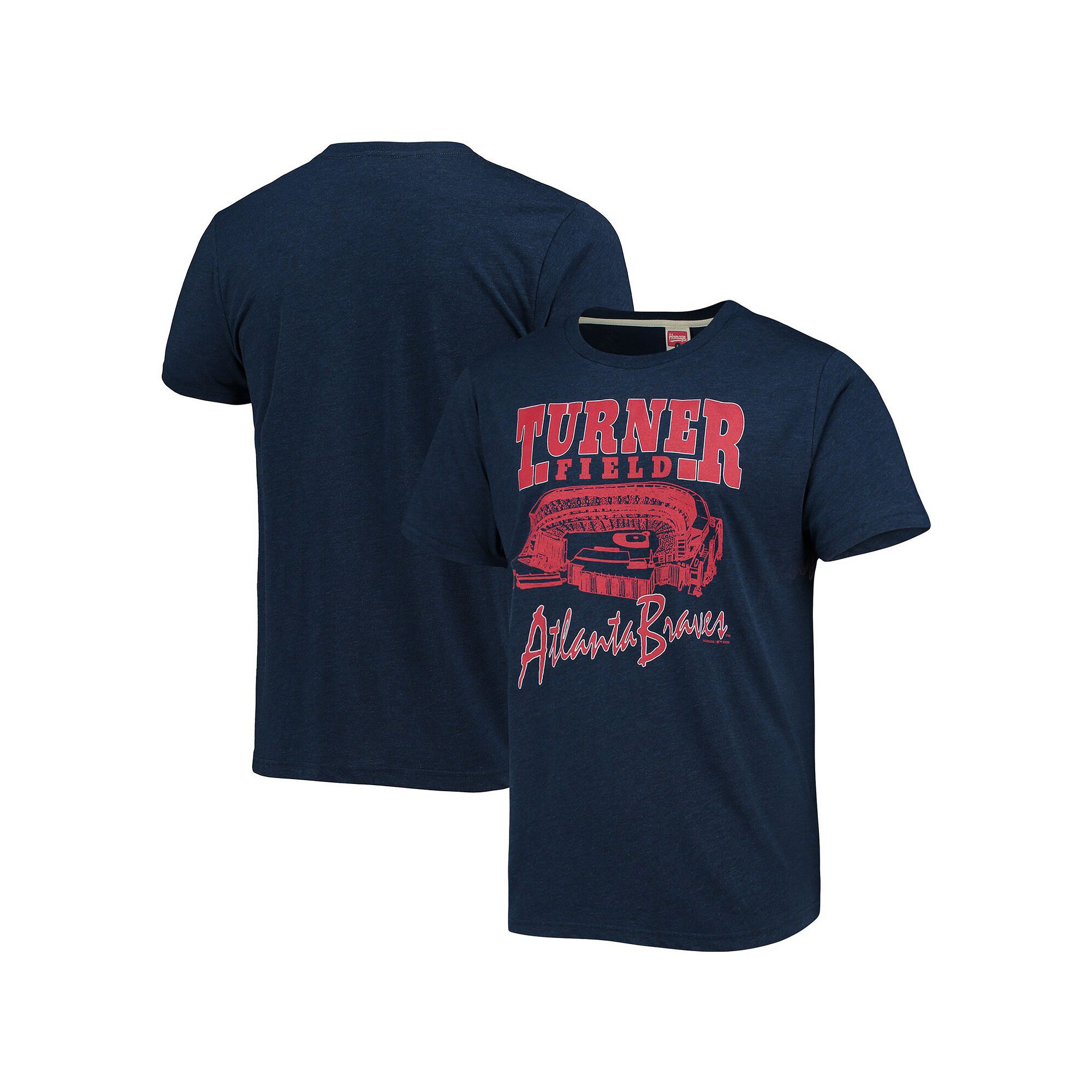 Mens Homage Navy Atlanta Braves Stadium Tri-Blend T-Shirt, Size: Small, Bl