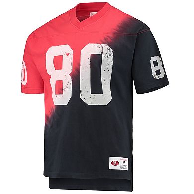 Men's Mitchell & Ness Jerry Rice Black/Red San Francisco 49ers Retired Player Name & Number Diagonal Tie-Dye V-Neck T-Shirt