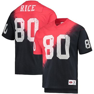 Men's Mitchell & Ness Jerry Rice Black/Red San Francisco 49ers Retired Player Name & Number Diagonal Tie-Dye V-Neck T-Shirt