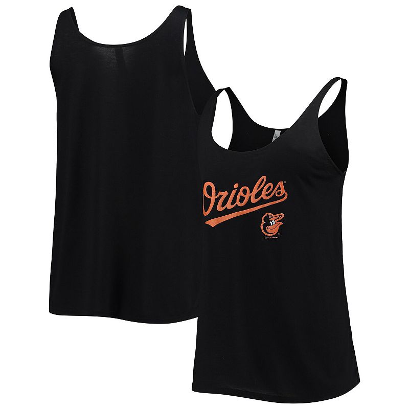 Womens Soft as a Grape Black Baltimore Orioles Slouchy Tank Top, Size: XL