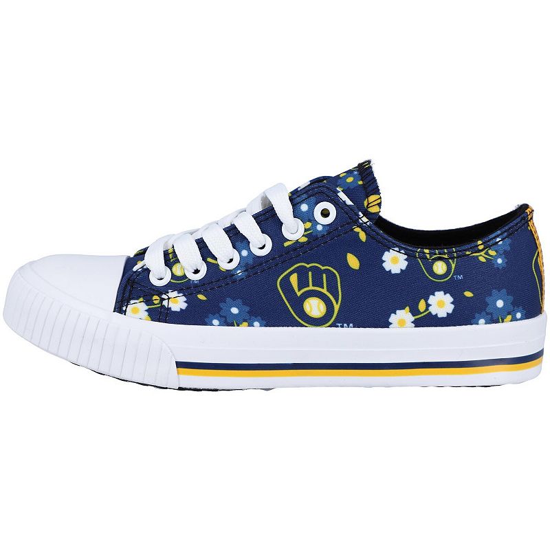 Womens FOCO Navy Milwaukee Brewers Flower Canvas Allover Shoes, Size: 6, B