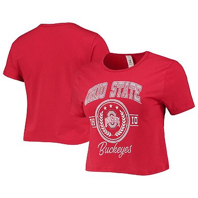 Women's ZooZatz Scarlet Ohio State Buckeyes Core Laurels Cropped T-Shirt