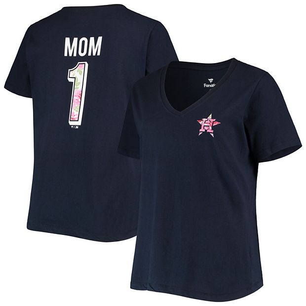 Women's Navy Houston Astros Plus Size #1 Mom 2-Hit V-Neck T-Shirt