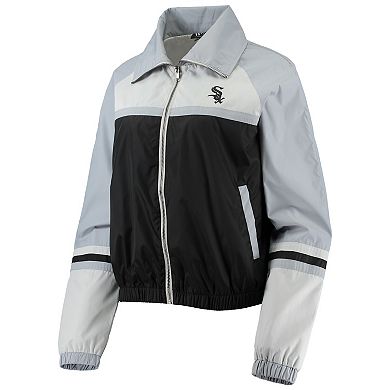 Women's The Wild Collective Black Chicago White Sox Colorblock Track Raglan Full-Zip Jacket