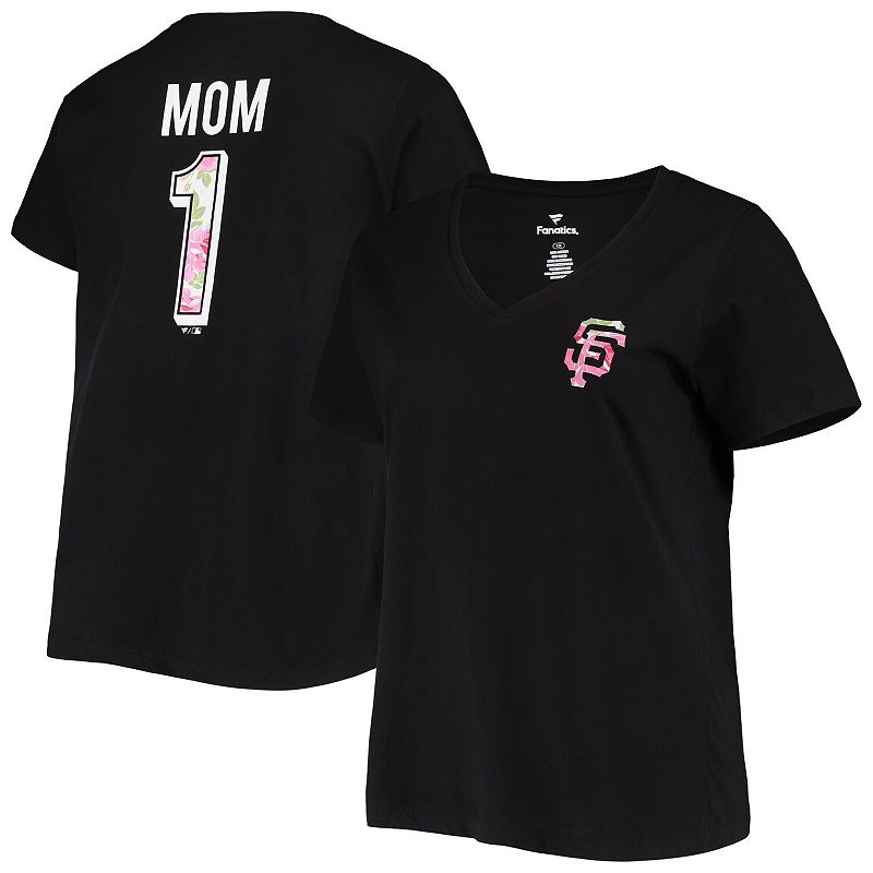 Womens Black San Francisco Giants Plus Size #1 Mom 2-Hit V-Neck T-Shirt, S