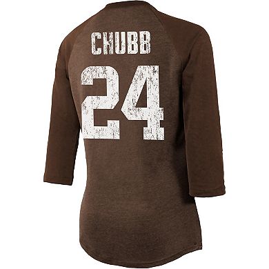 Women's Majestic Threads Nick Chubb Brown Cleveland Browns Player Name & Number Raglan Tri-Blend 3/4-Sleeve T-Shirt